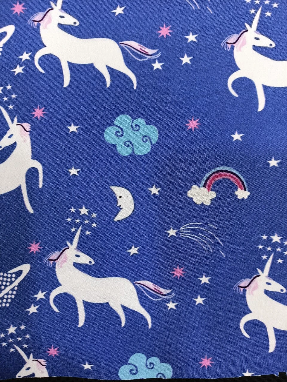 Micro Satin Fabric | MSF - 03 | 195 Gsm | Unicorn Print | Blue