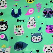 Printed Pvc | Meow Print | Sea Green