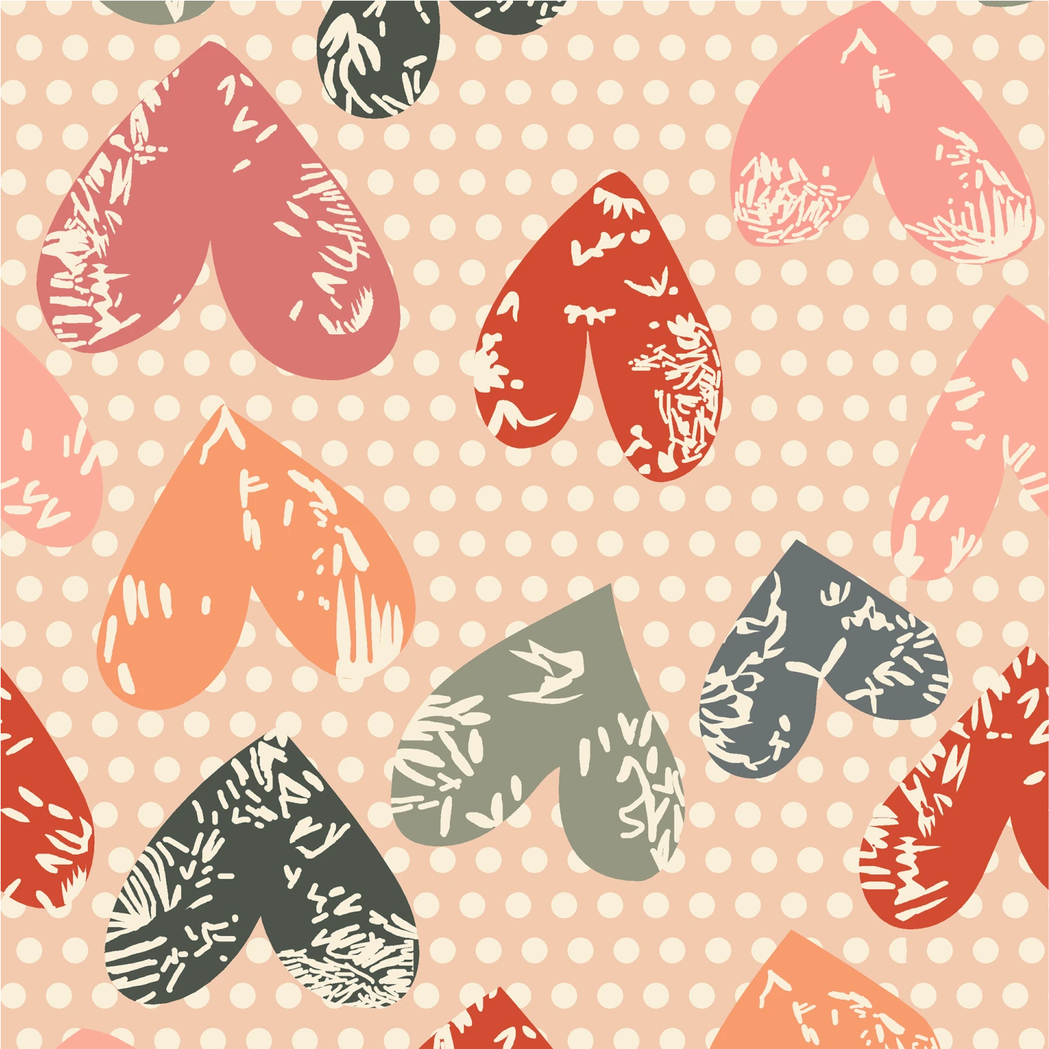 Printed Heavy Twill Bonded |180 Gsm | Little Heart | Orange