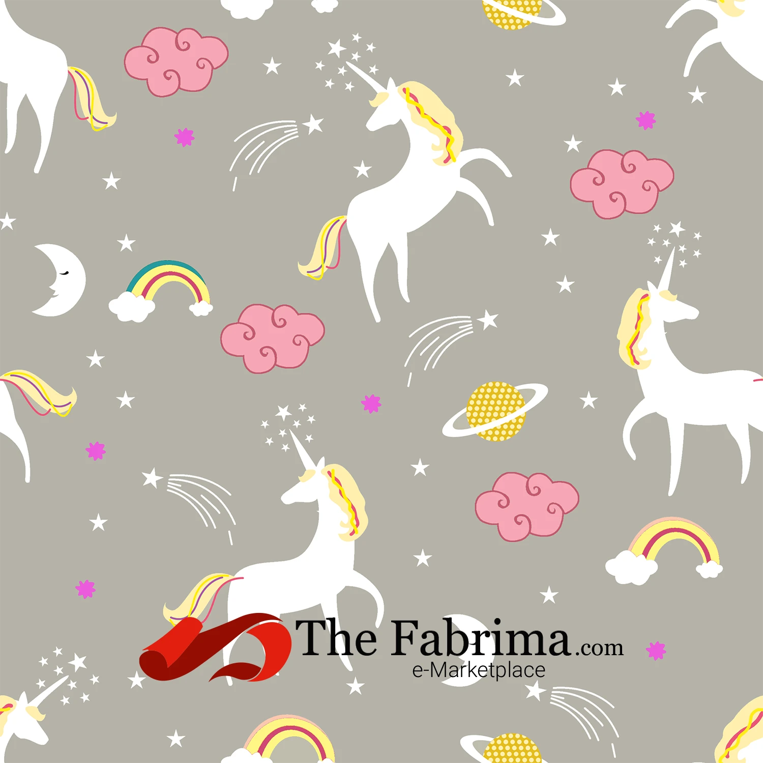 Printed Heavy Twill Bonded Fabric | 260 GSM | Celestial Unicorn Dreams