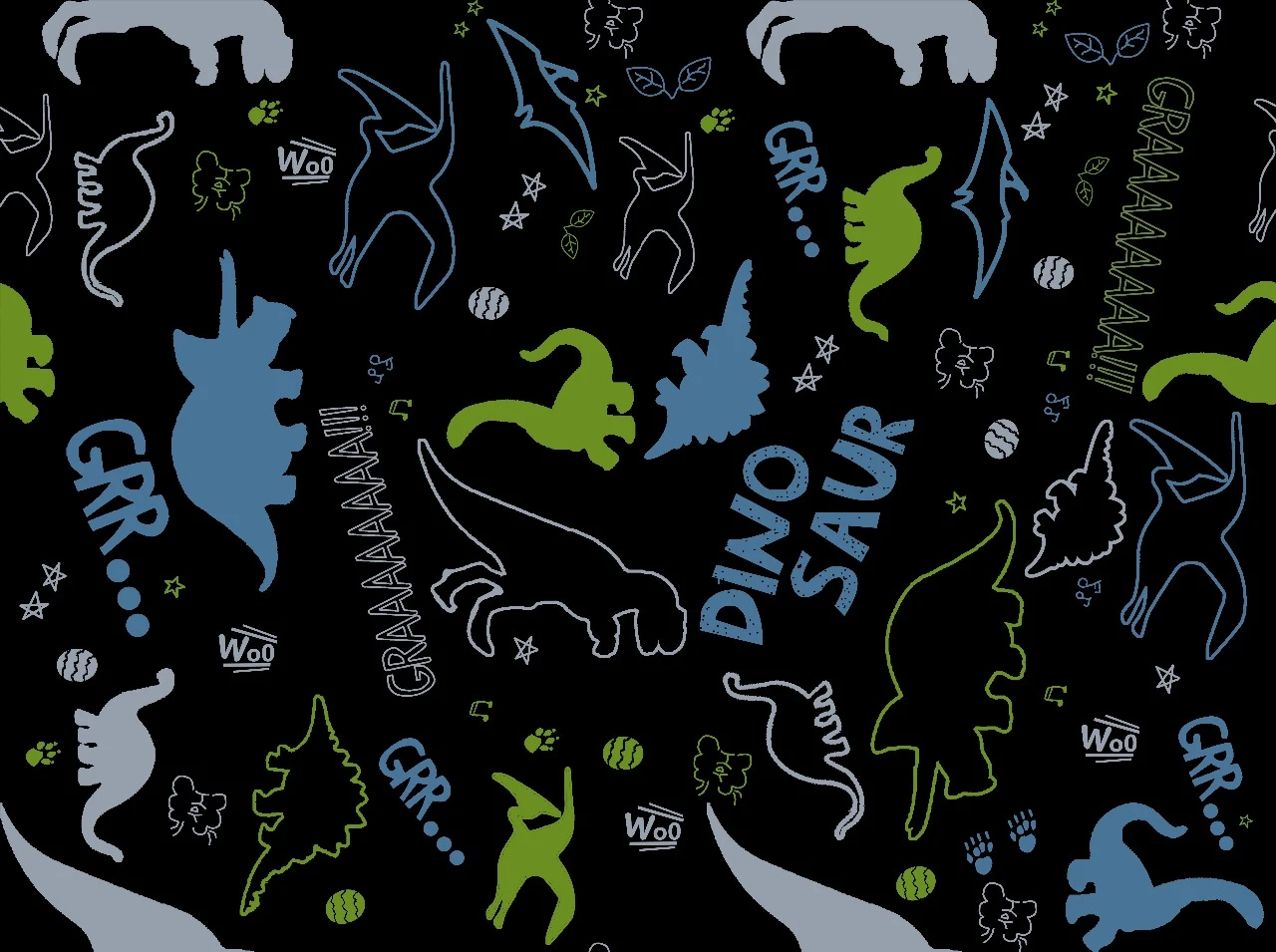 Dinosaur-Themed Heavy Twill Fabric 250 GSM | Black | Bonded