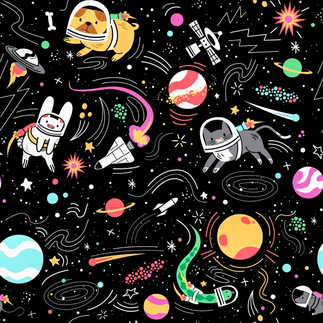 Astronaut Space World Printed Fabric | Heavy Twill Bonded