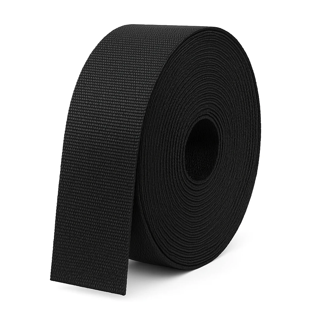 1.5" Black Roto Niwar Tape – Durable Polypropylene PP Webbing Roll for Bags, Bel